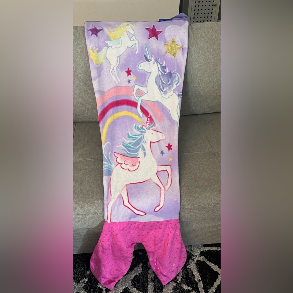 Set Blankie Tails Unicorn Print Purple Pink Girls Mermaid Style Blanket